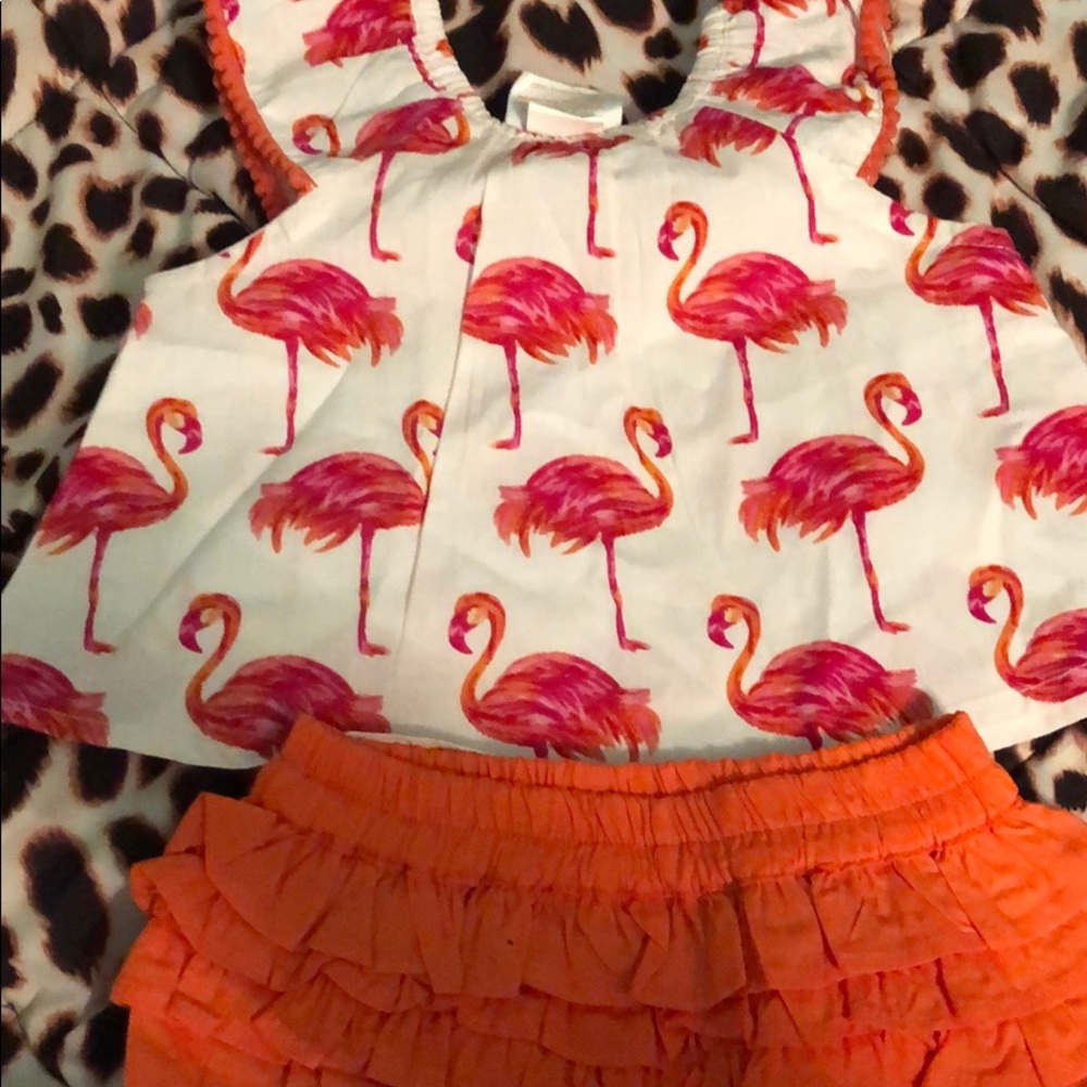 Flamingo shirt with matching orange shorts